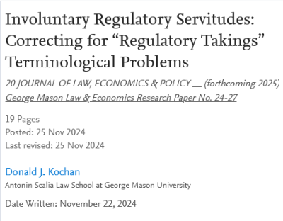 Screenshot 2024-12-09 at 16-13-02 Involuntary Regulatory Servitudes Correcting for “Regulatory Takings” Terminological Problems by Donald J. Kochan SSRN Screenshot 2024-12-09 at 16-13-02 Involuntary Regulatory Servitudes Correcting for “Regulatory Takings” Terminological Problems by Donald J. Kochan SSRN