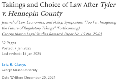 Screenshot 2025-01-23 at 15-10-58 Takings and Choice of Law After i Tyler v. Hennepin County _i by Eric R. Claeys SSRN Screenshot 2025-01-23 at 15-10-58 Takings and Choice of Law After i Tyler v. Hennepin County _i by Eric R. Claeys SSRN